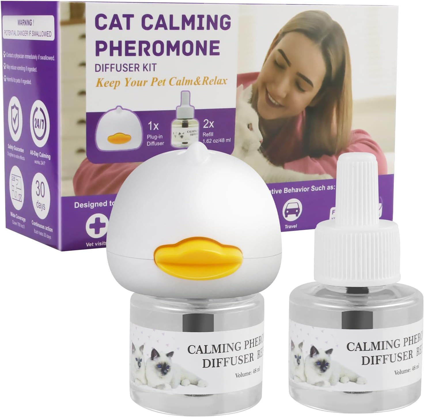 Cat Calming Diffuser 60 Day Starter-Kit Cat Calming Diffuser Effectively Relieve Anxiety Stress Reduce Fighting and Scratching Calm Relaxing 48ml /Bottle Fits All Cats