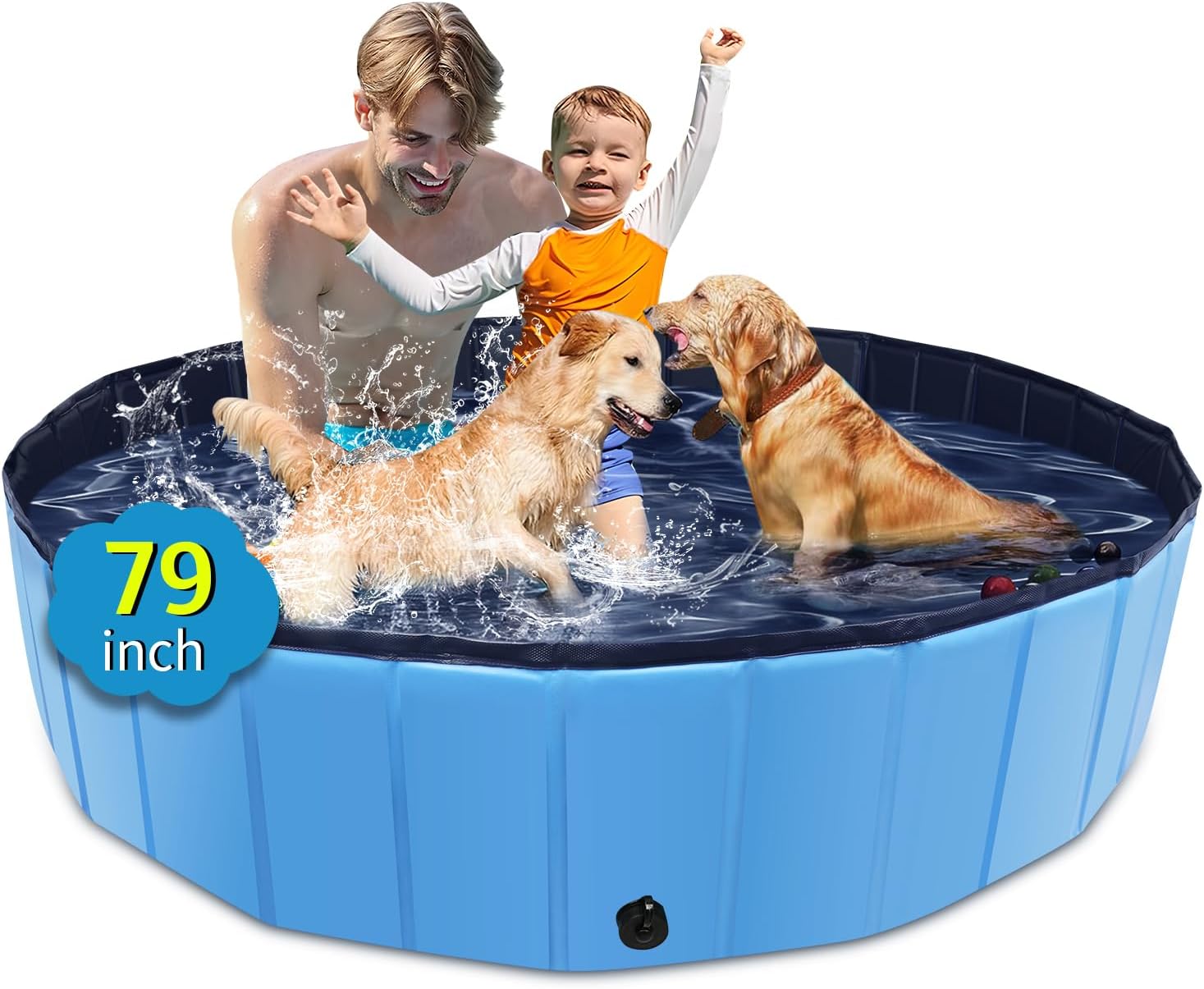 Foldable Dog Pool - 79"x14" Non-Slip, Hard Plastic, Collapsible Swimming Pool for Kids & Pets