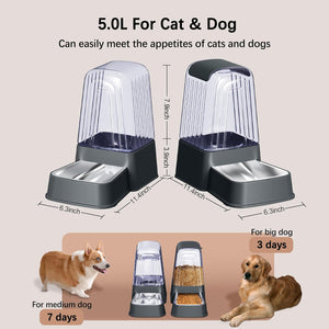 Automatic Dog and Cat Food Feeder and Water Dispenser Set with Stainless Steel Bowls,Gravity Pet Food and Water Feeders