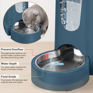 2-Pack Automatic Cat Feeder & Water Dispenser Set - Stainless Steel, Gravity-Fed for Small to Medium Pets