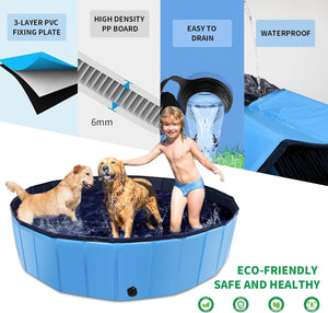 Foldable Dog Pool - 79"x14" Non-Slip, Hard Plastic, Collapsible Swimming Pool for Kids & Pets