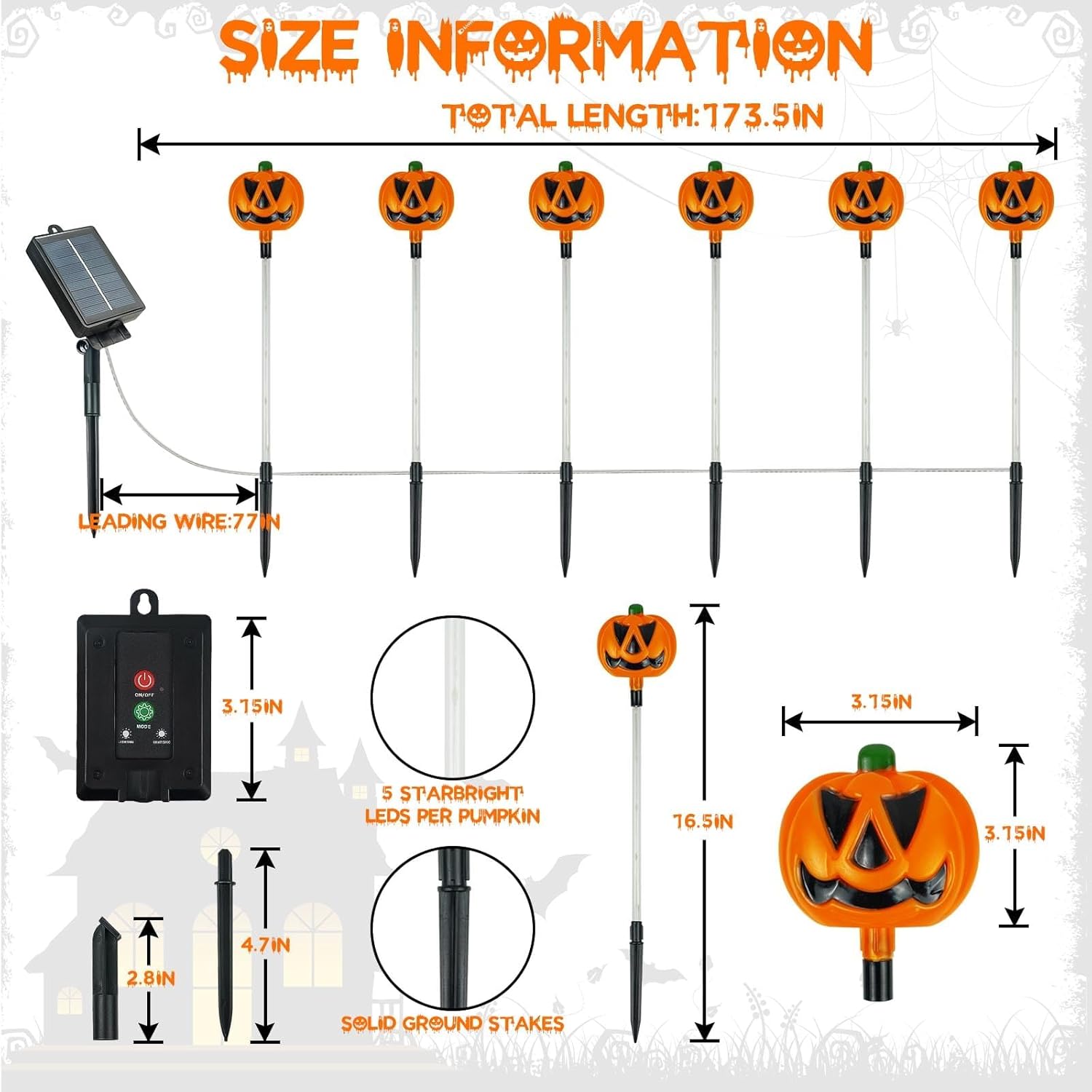 12-Pack Pumpkin Solar Lights for Outdoor Halloween Decorations