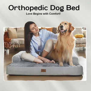 Large Dog Bed Orthopedic Washable - Beds Bolster - Medium XL XLarge Big Dogs - Memory Foam Couch Sofa - Waterproof with Removable Cover