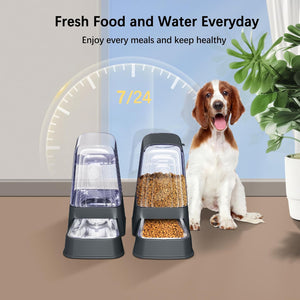 Automatic Dog and Cat Food Feeder and Water Dispenser Set with Stainless Steel Bowls,Gravity Pet Food and Water Feeders