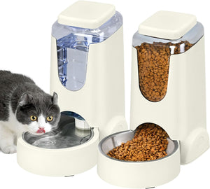 2-Pack Automatic Cat Feeder & Water Dispenser Set - Stainless Steel, Gravity-Fed for Small to Medium Pets