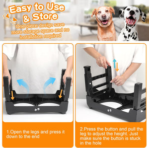 Elevated Dog Bowl Feeders - 4 Height Adjustable Raised Dog Bowl Stand with 2 Thick 50oz Stainless Steel Dog Food Bowls