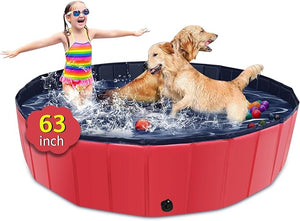 Foldable Dog Pool - 79"x14" Non-Slip, Hard Plastic, Collapsible Swimming Pool for Kids & Pets