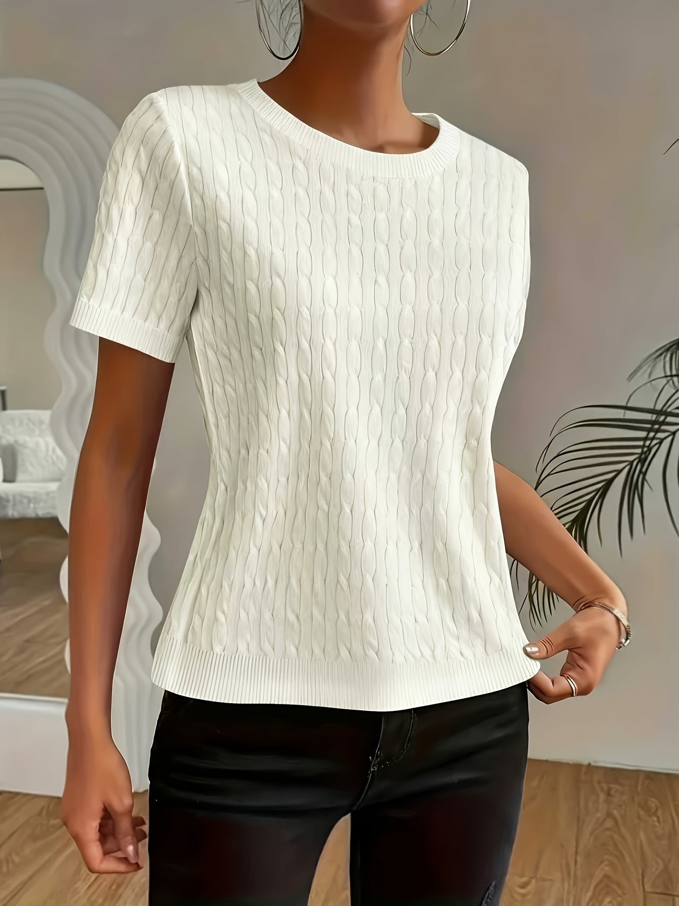 Women's Cable Knit Short Sleeve Sweater