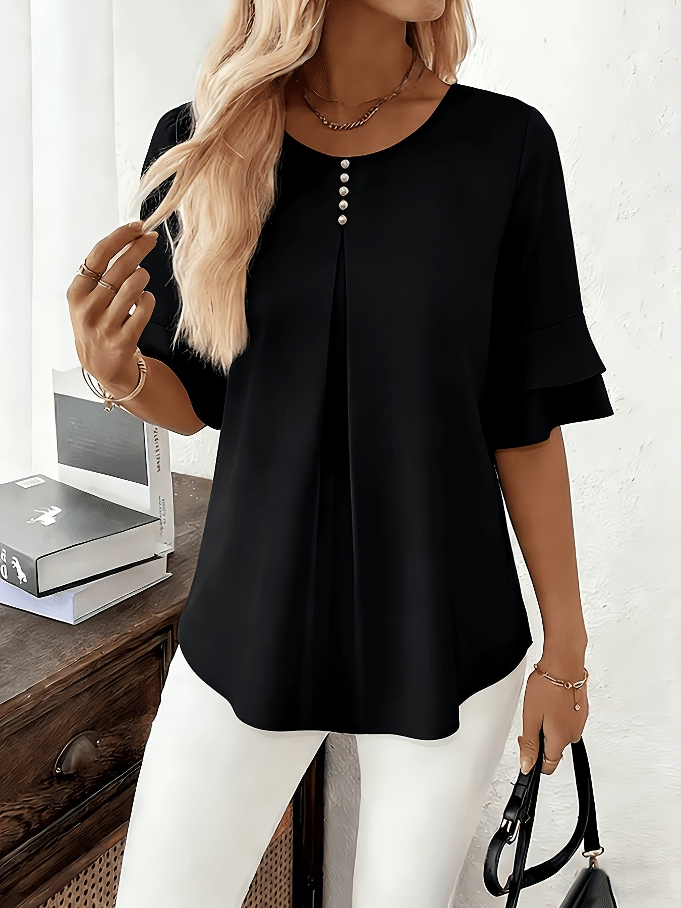 Women's Layered Ruffle Sleeve Blouse