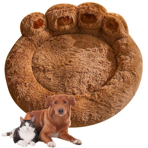 Warm and Fluffy Calming Dog & Cat Bed - Bear Paw-Shaped Pet Bed