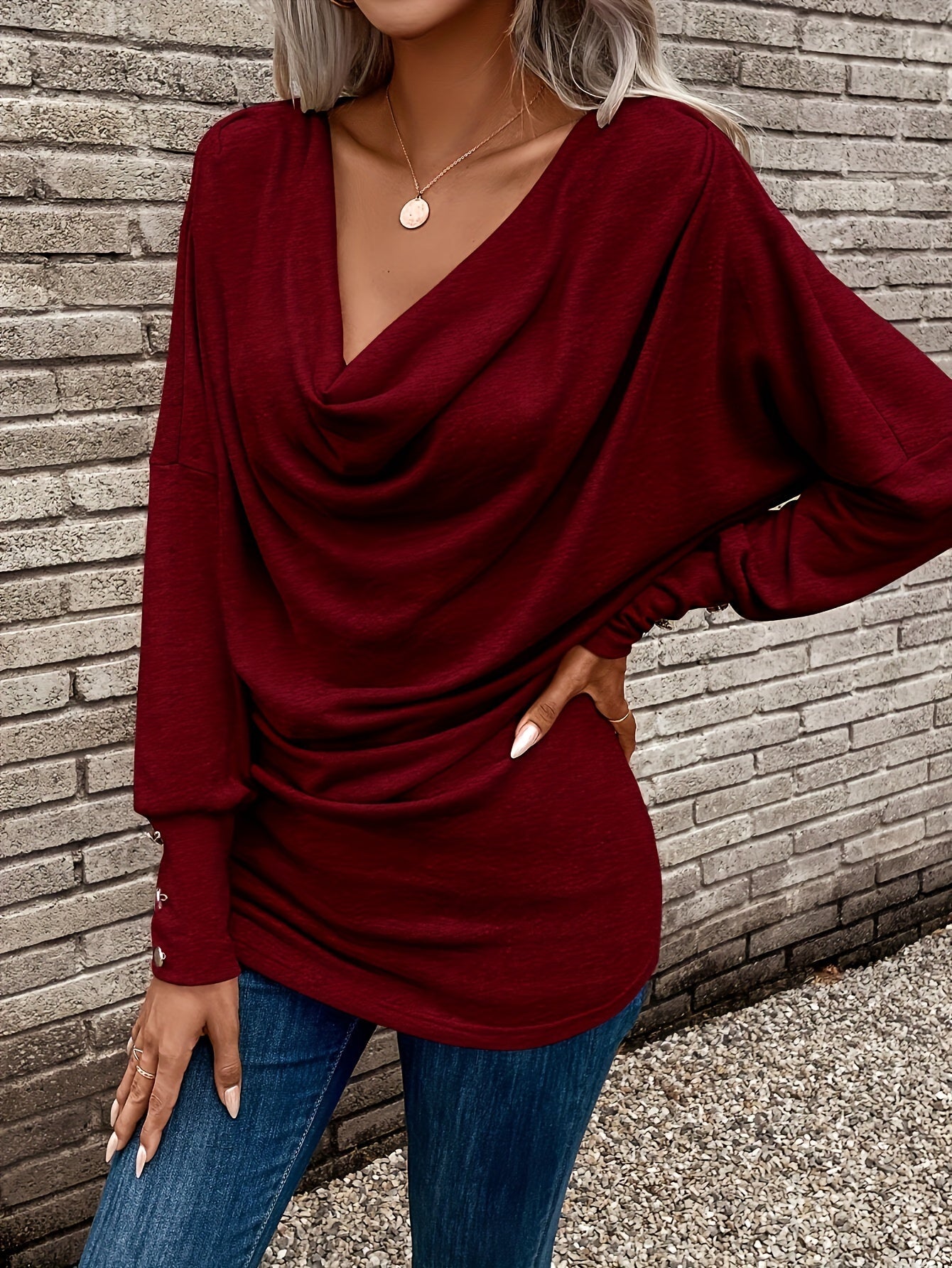 Women's Cowl Neck Long Sleeve Top