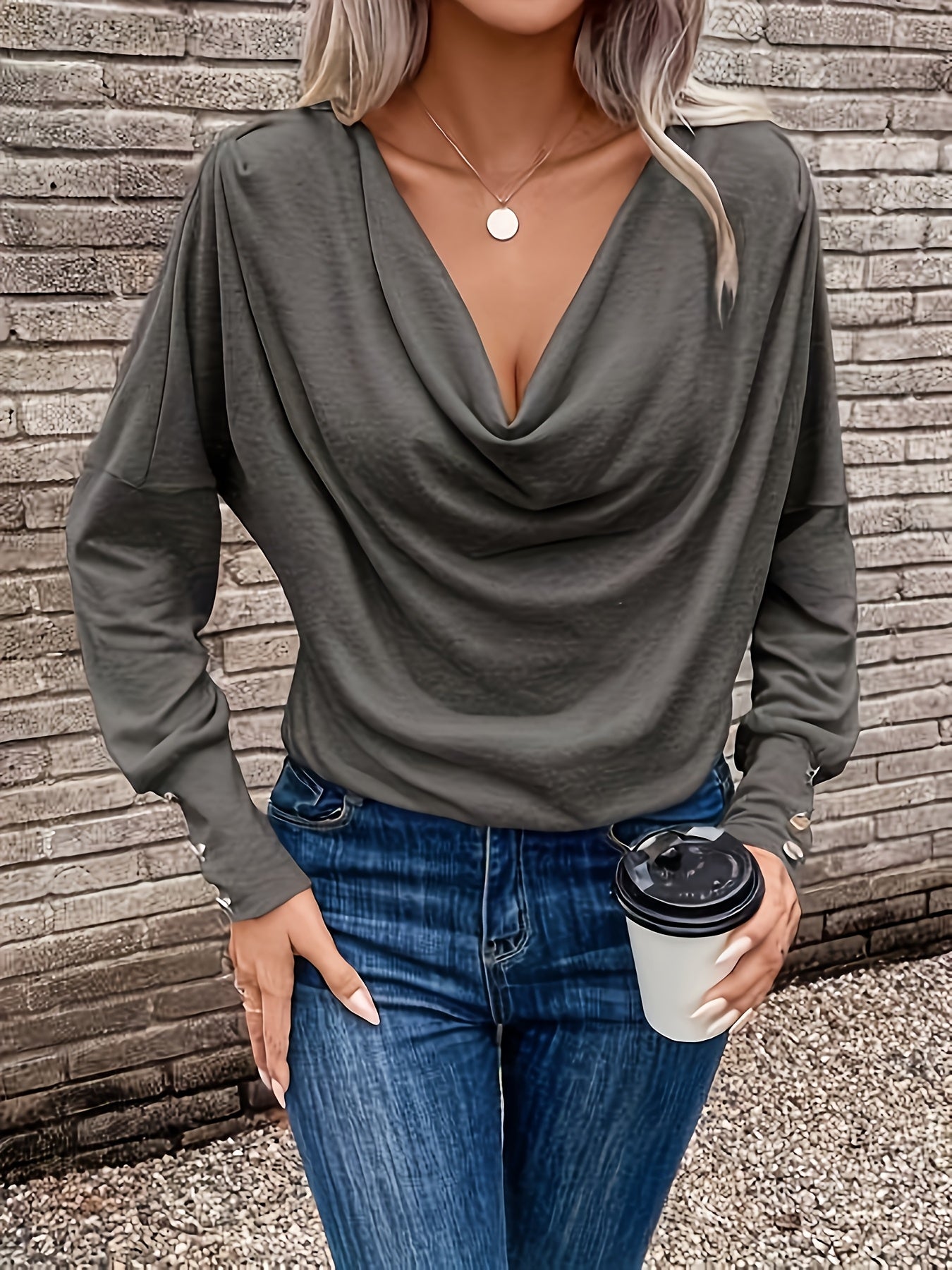 Women's Cowl Neck Long Sleeve Top