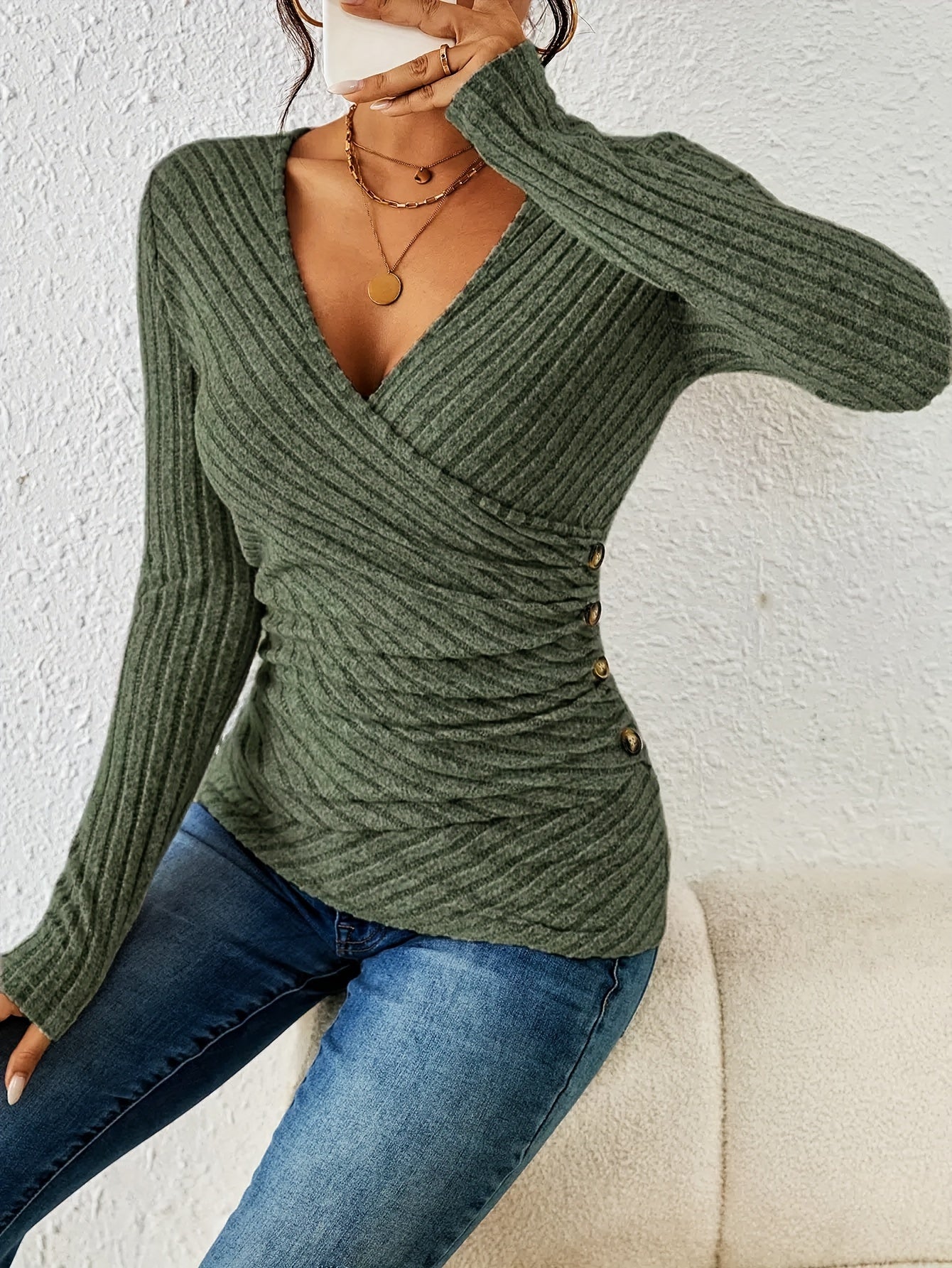 Perpetua | Long Sleeve Wrap V-Neck Top