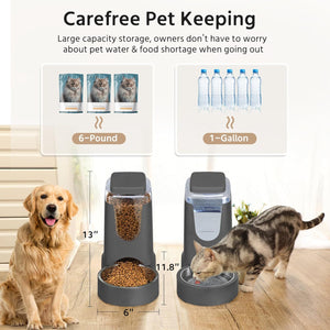 2-Pack Automatic Cat Feeder & Water Dispenser Set - Stainless Steel, Gravity-Fed for Small to Medium Pets