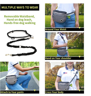 Dog Training Treat Pouch Bag with Built-in Waste Bag Dispenser - Adjustable Waistband, Waterproof, and Portable