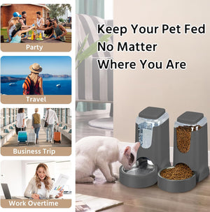 2-Pack Automatic Cat Feeder & Water Dispenser Set - Stainless Steel, Gravity-Fed for Small to Medium Pets