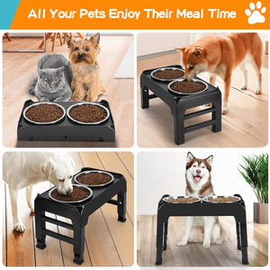 Elevated Dog Bowl Feeders - 4 Height Adjustable Raised Dog Bowl Stand with 2 Thick 50oz Stainless Steel Dog Food Bowls