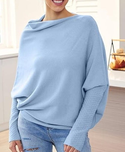 Asymmetric Draped Jumper Women's Oversized Soft Knit Swing Collar Pullover Top