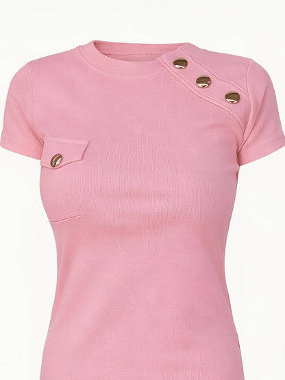 Women's Ribbed Button Detail T-Shirt