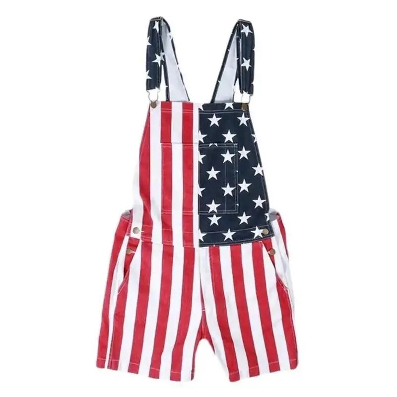 Liberty | American Flag Patriotic Denim Overall Shorts