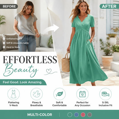 Flowy V-Neck Midi Dress – Soft & Breathable