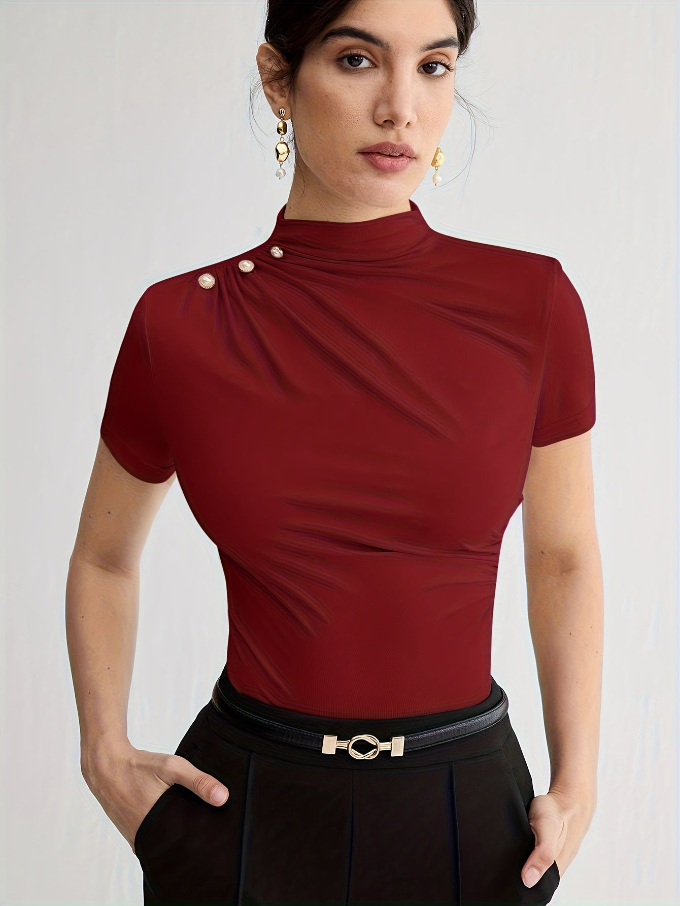 Women's Short Sleeve Mock Neck Top