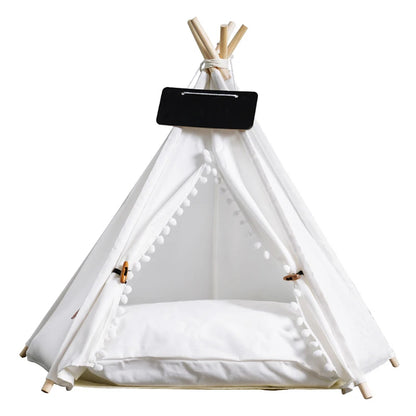 Pet Teepee Bed White Canvas Dog Cute House