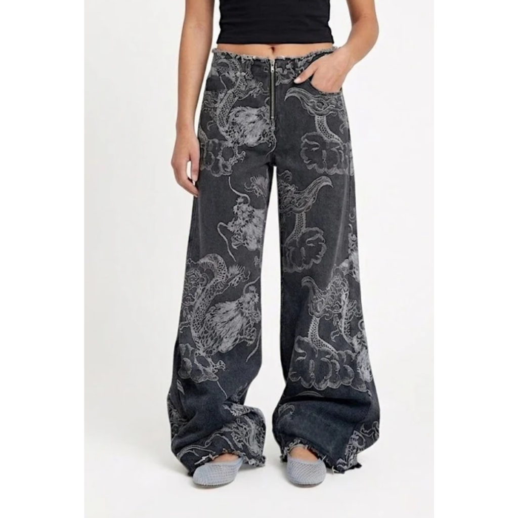 Kaia | Women's Baggy Dragon Print Jeans