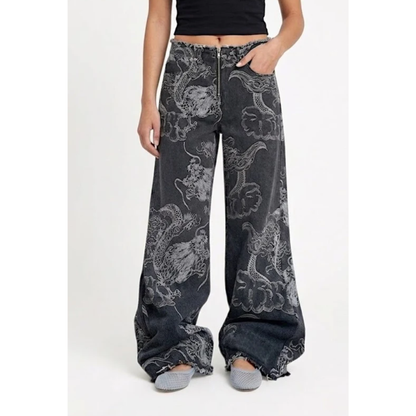 Kaia | Women's Baggy Dragon Print Jeans