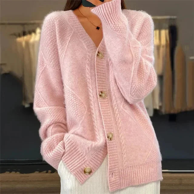 Colette | Diamond Knit V-Neck Cardigan