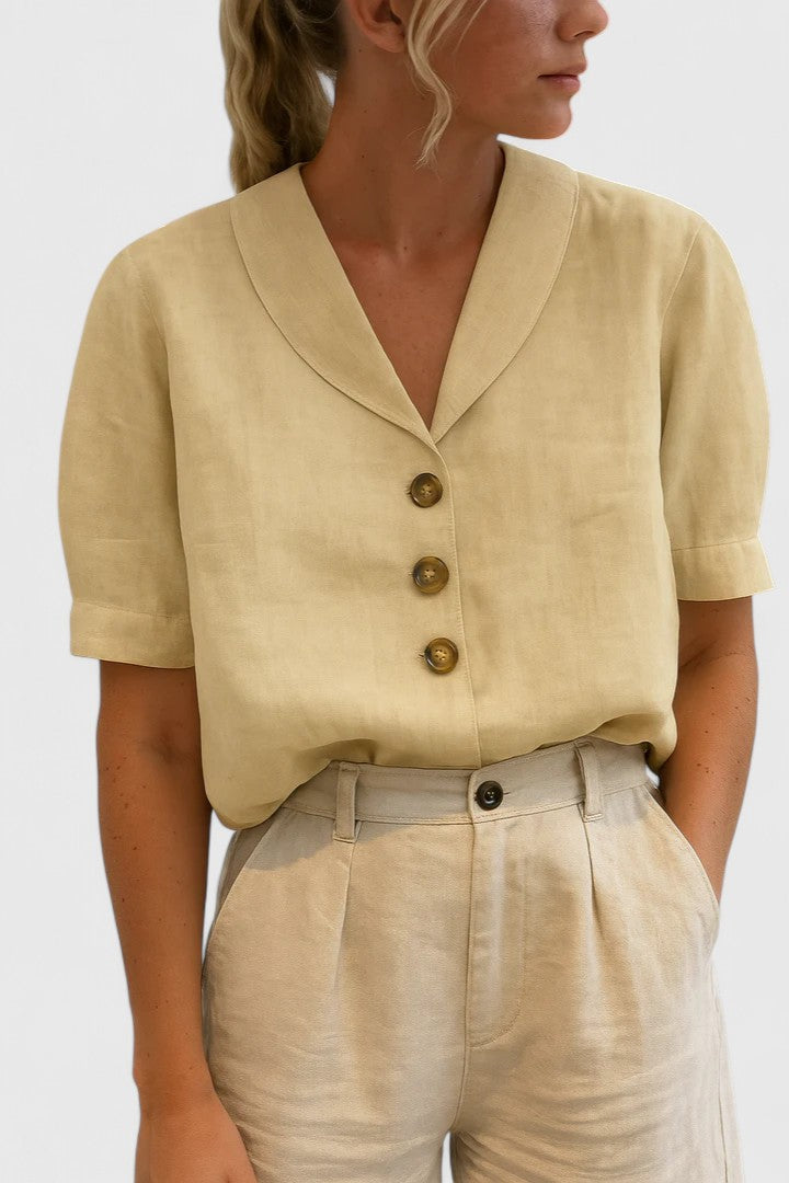 Women's Linen Look Short Sleeve Blouse