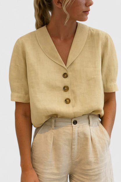 Women's Linen Look Short Sleeve Blouse