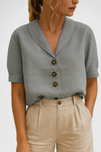 Women's Linen Look Short Sleeve Blouse
