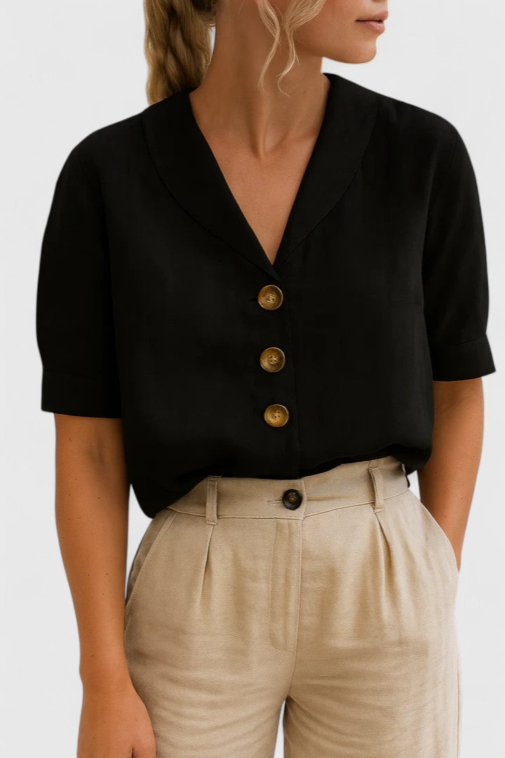 Women's Linen Look Short Sleeve Blouse