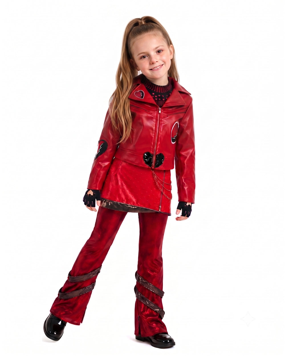 Deluxe Descendants Wicked Wonderland Red Costume Leather Jacket Pants and Skirt Full Set
