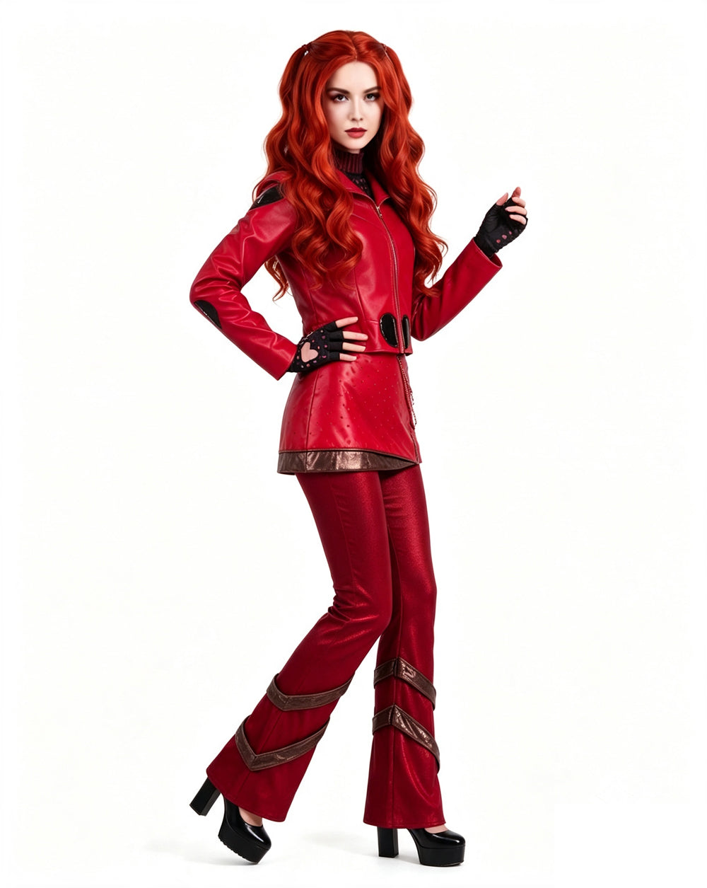 Deluxe Descendants Wicked Wonderland Red Costume Leather Jacket Pants and Skirt Full Set