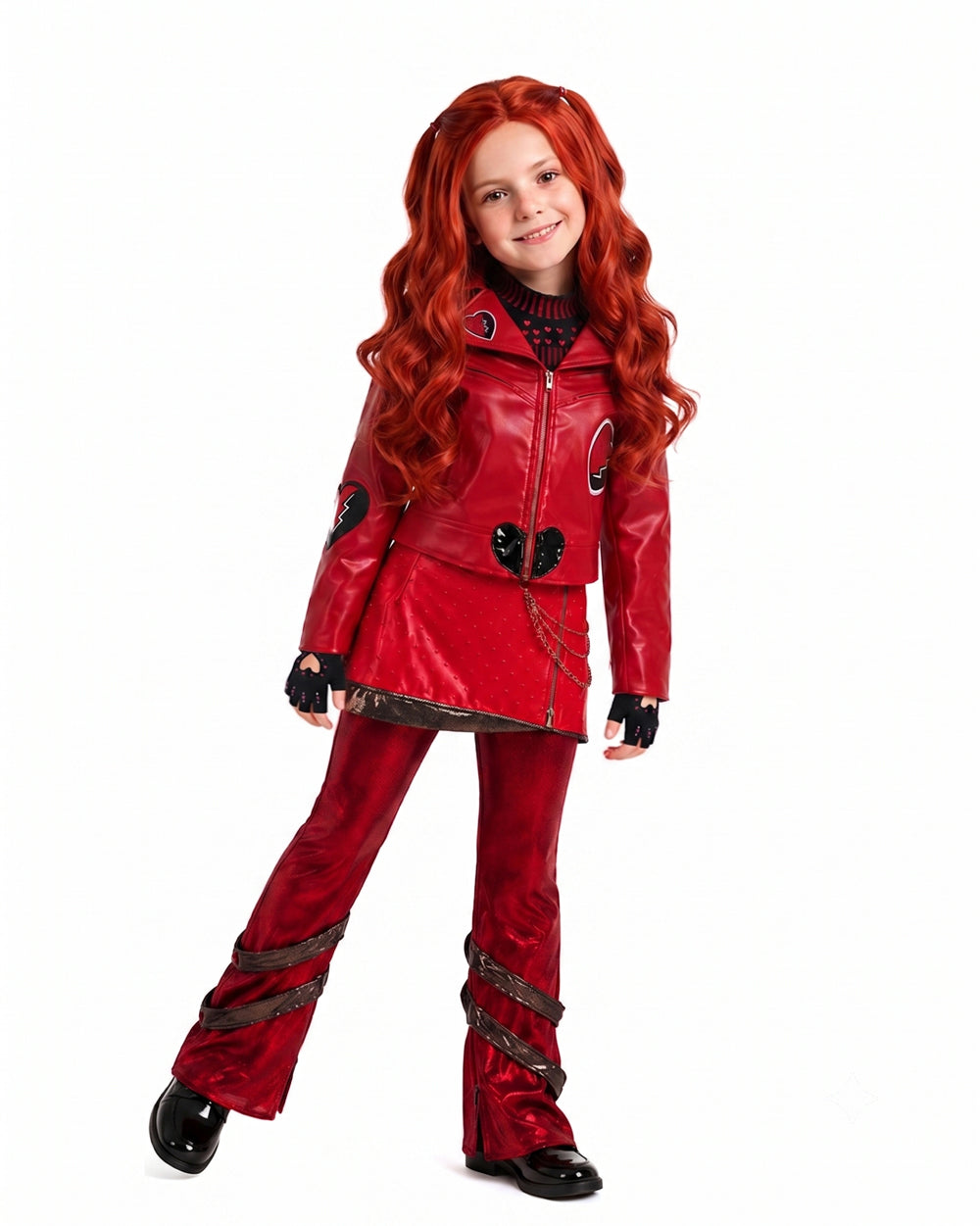 Deluxe Descendants Wicked Wonderland Red Costume Leather Jacket Pants and Skirt Full Set