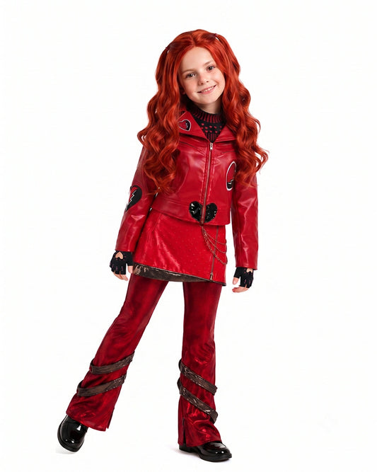 Deluxe Descendants Wicked Wonderland Red Costume Leather Jacket Pants and Skirt Full Set