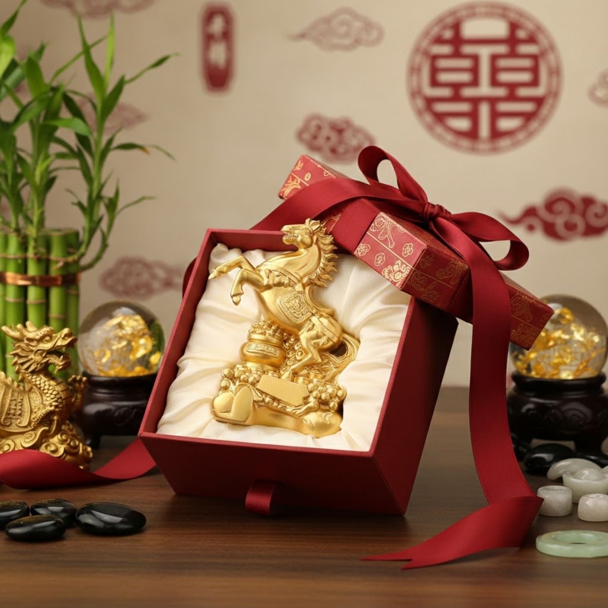 Feng Shui Success | Fire Horse Statue with Elegant Golden Finish | Symbol of Wealth and Luck for Ambition 5