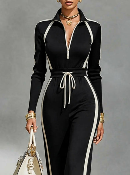 Thessaly | Striped Half-Zip Wide-Leg Jumpsuit