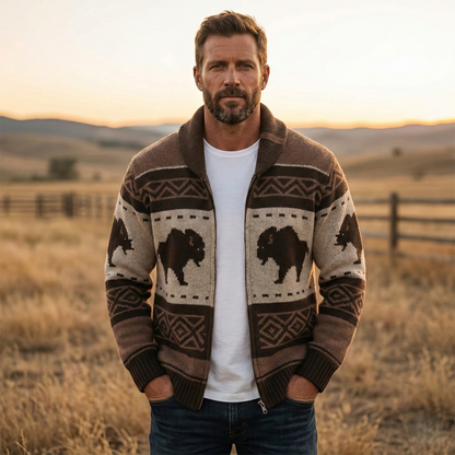 Bridger | Bison Shawl Collar Zip Cardigan