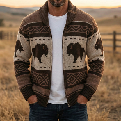 Bridger | Bison Shawl Collar Zip Cardigan