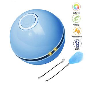 Remote Controlled Bounce Ball - Smart Interactive Self-Rotating Cat Toy Ball with Colorful LED and Catnip Bell Feather