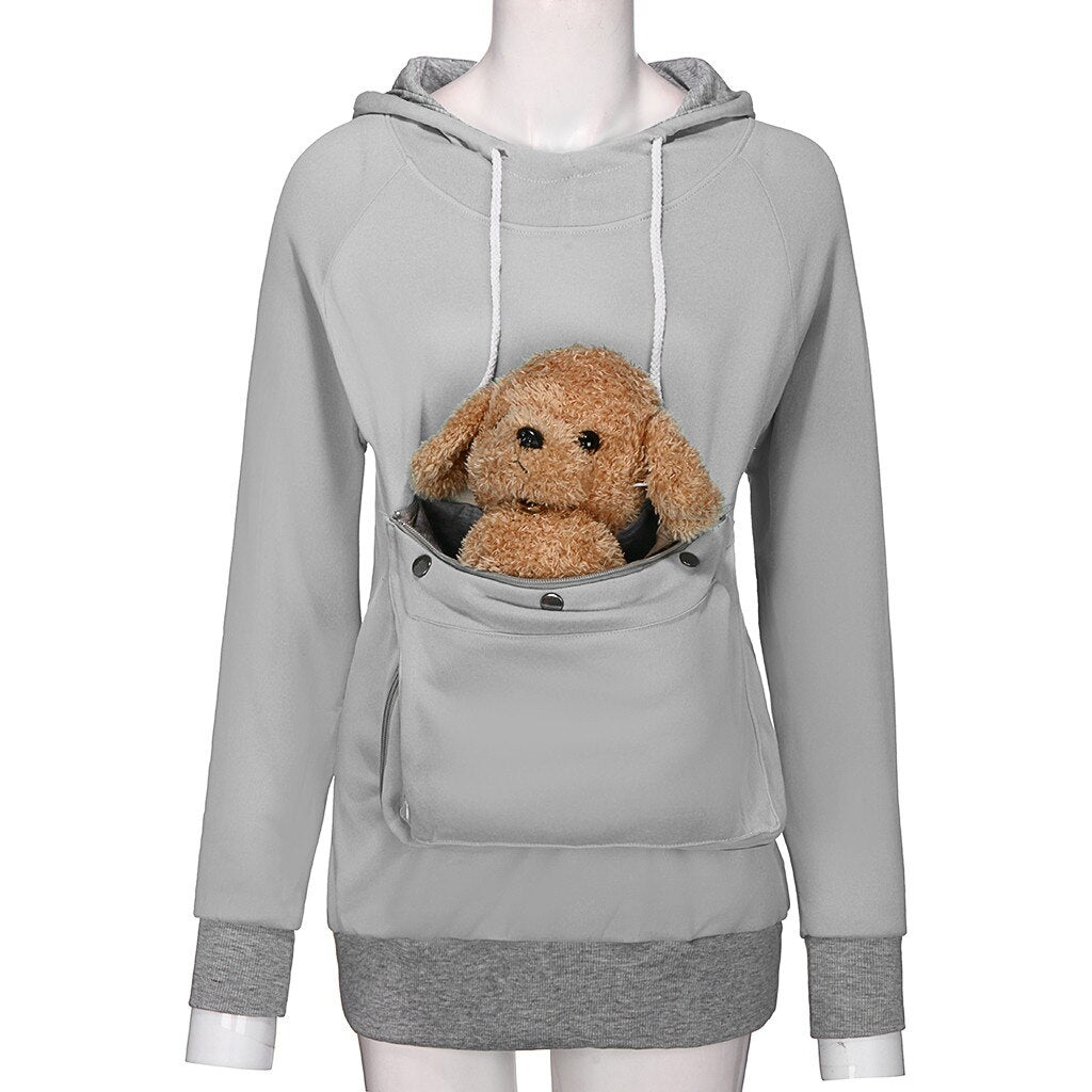 Women's Cozy Kangaroo Pouch Hoodie - Comfy Dog Pet Paw Pullover with Cuddle Pocket for Casual Wear