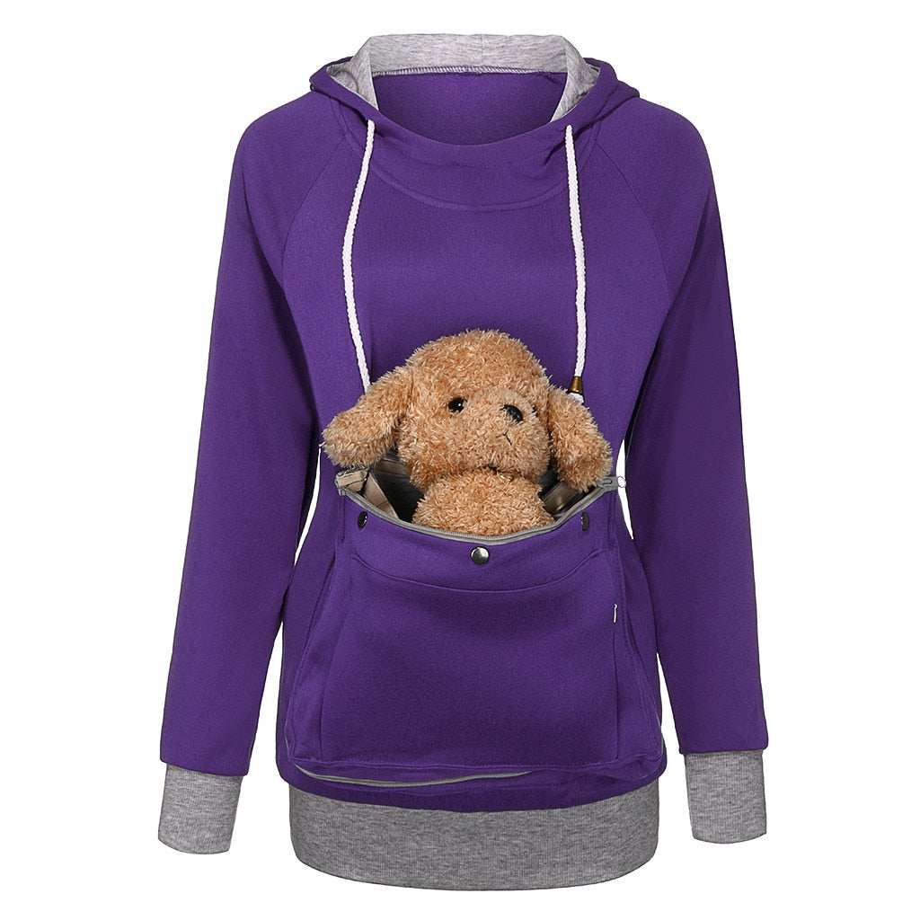Women's Cozy Kangaroo Pouch Hoodie - Comfy Dog Pet Paw Pullover with Cuddle Pocket for Casual Wear