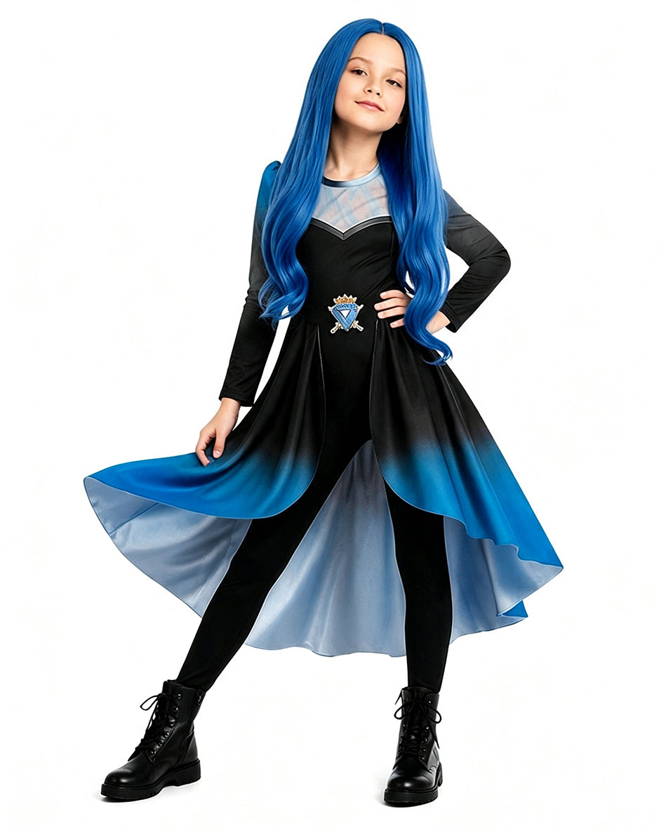 Kids Princess Chloe Charming Costume Wicked Wonderland Blue and Black Tops Pants with Skirt Set