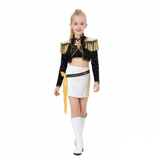 Kids & Adult KPop Mira Costume Sequined Golden Stage Outfit Full Set Halloween Cosplay Costume