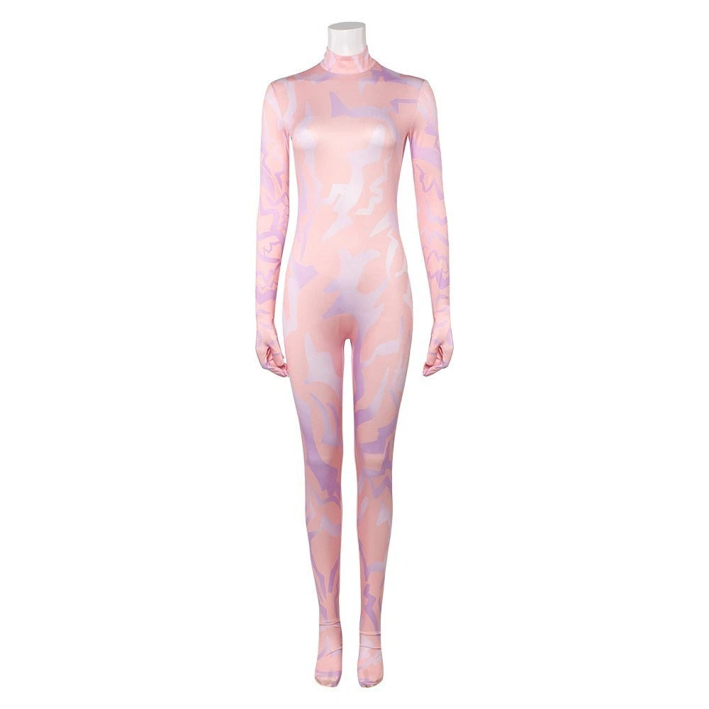 KPop Bodysuit Pink Demonic Pattern Jumpsuit for Girls and Adult Anime Cosplay