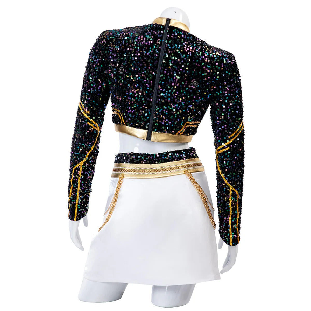 KPop Zoey Golden Outfit 4-piece Black Sequins Zoey Cosplay Costume Stage Performance Suit
