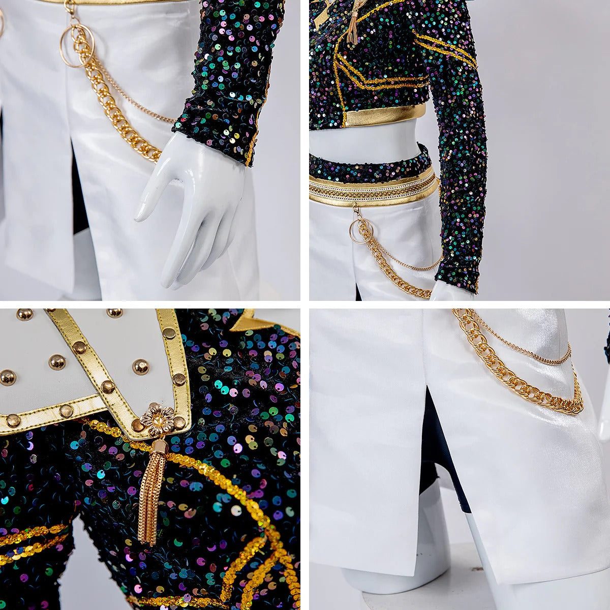 KPop Zoey Golden Outfit 4-piece Black Sequins Zoey Cosplay Costume Stage Performance Suit